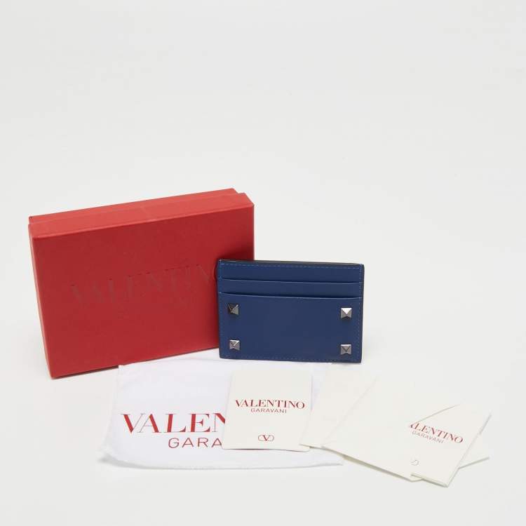 Pre Owned Valentino Blue Leather Rockstud Card Holder