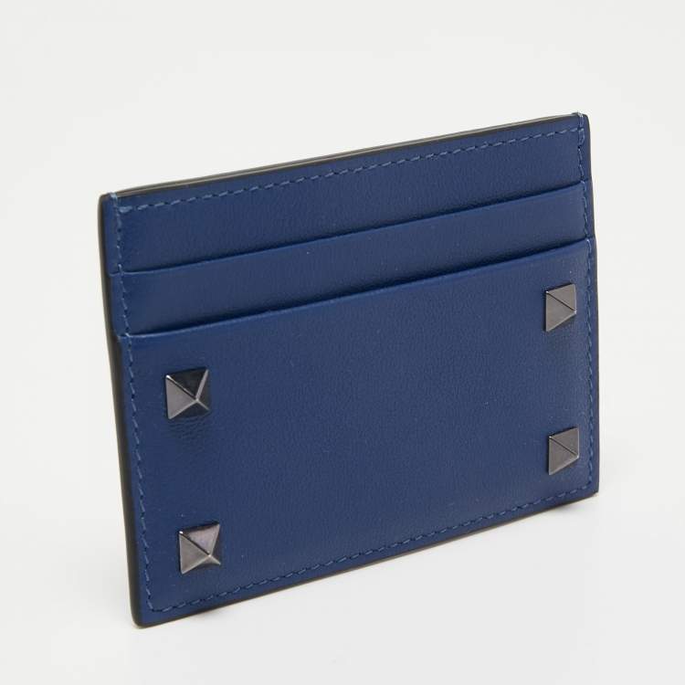 Pre Owned Valentino Blue Leather Rockstud Card Holder