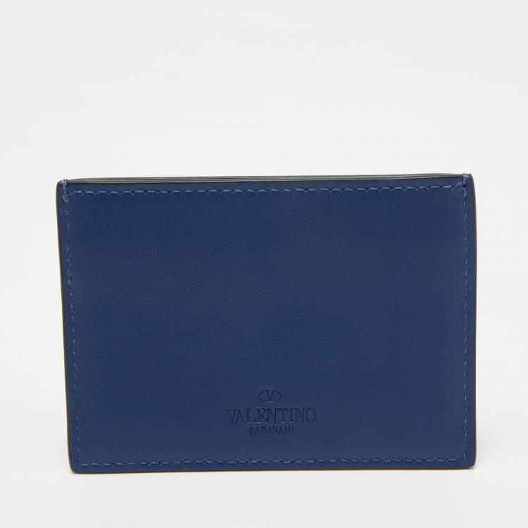 Pre Owned Valentino Blue Leather Rockstud Card Holder