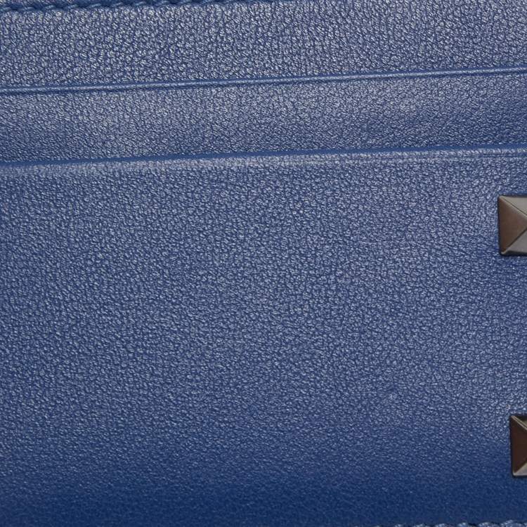 Pre Owned Valentino Blue Leather Rockstud Card Holder