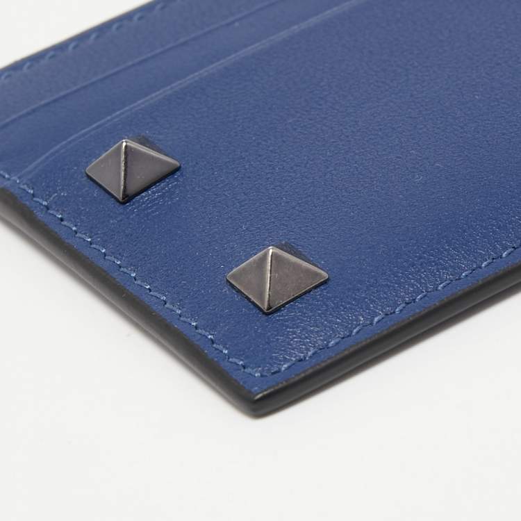 Pre Owned Valentino Blue Leather Rockstud Card Holder