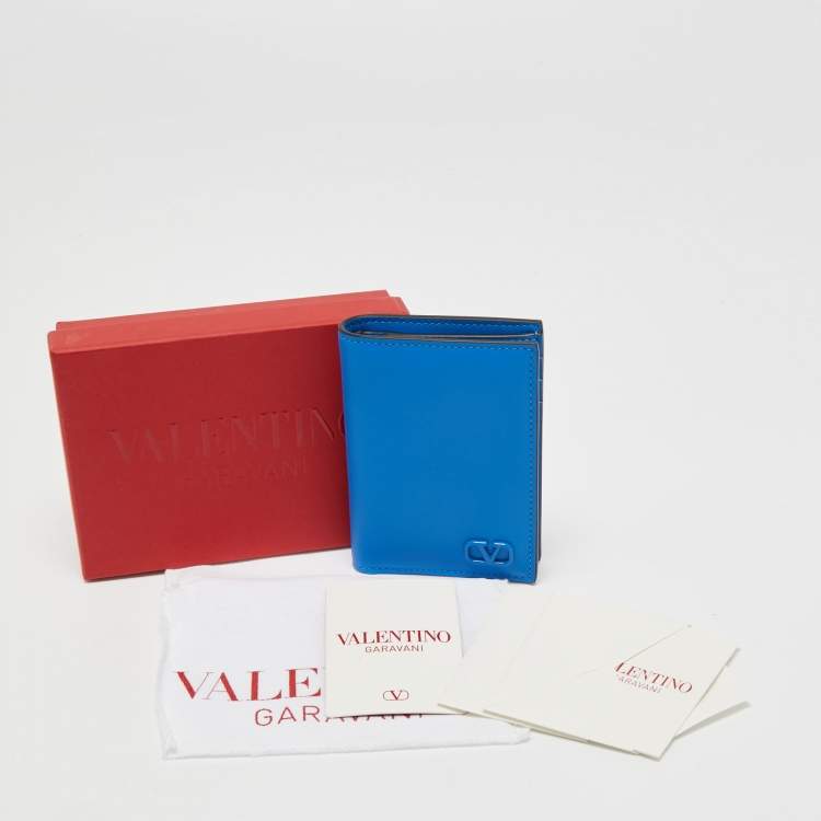 Pre Owned Valentino Blue Leather Vlogo Card Case