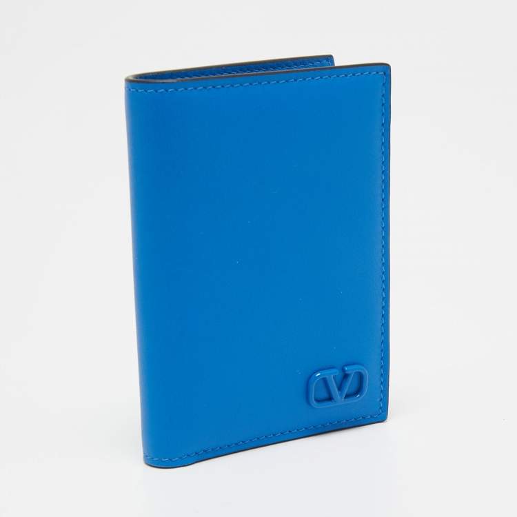 Pre Owned Valentino Blue Leather Vlogo Card Case