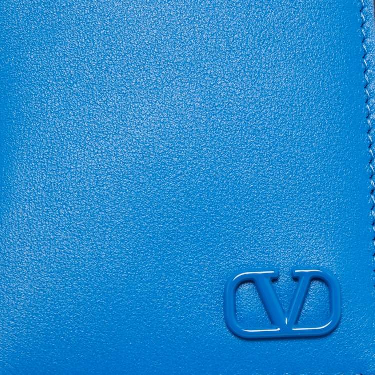 Pre Owned Valentino Blue Leather Vlogo Card Case