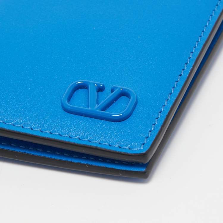Pre Owned Valentino Blue Leather Vlogo Card Case