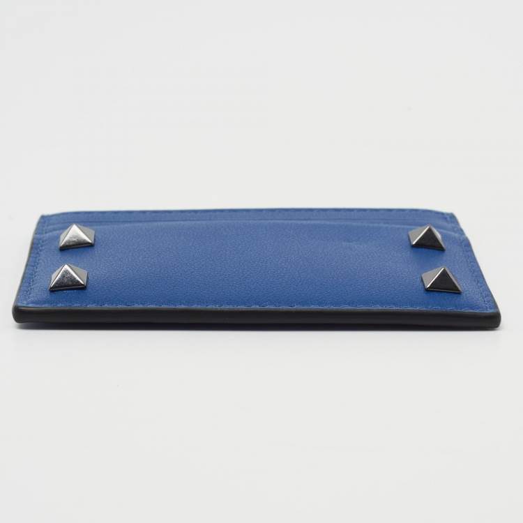 Pre Owned Valentino Blue Leather Rockstud Card Holder