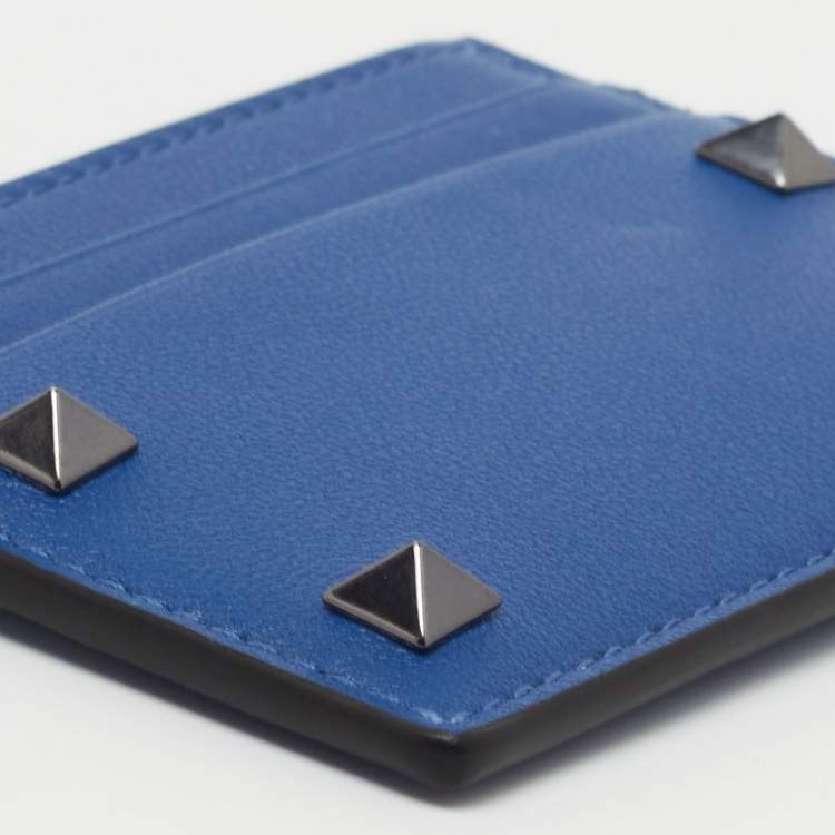 Pre Owned Valentino Blue Leather Rockstud Card Holder
