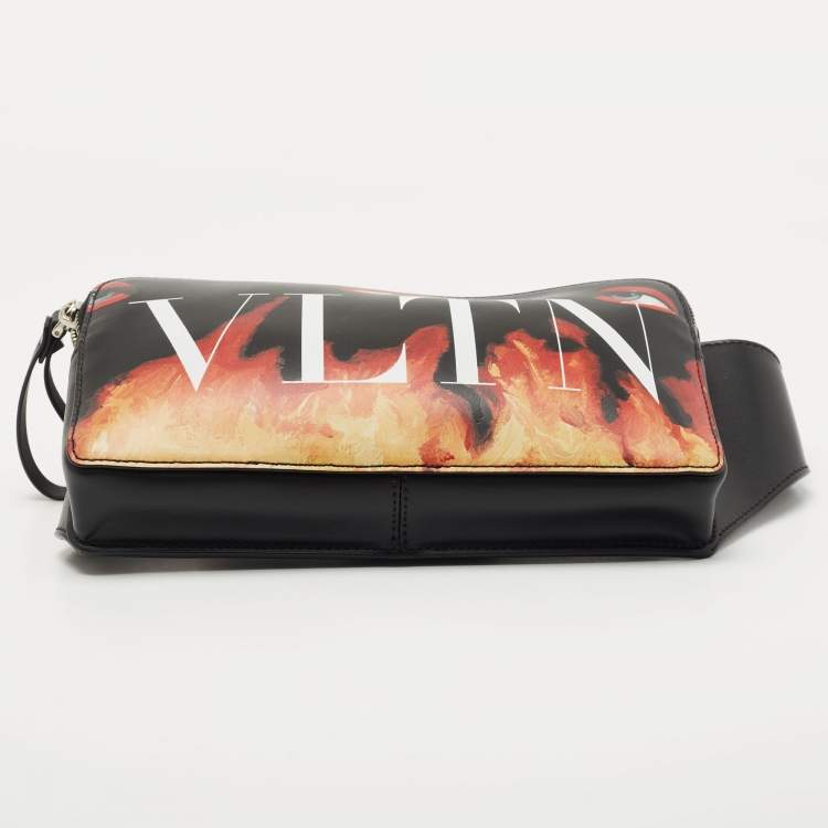 Pre Owned Valentino Black Printed Leather Emilio Villalba x VLTN Belt Bag