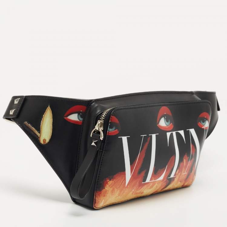 Pre Owned Valentino Black Printed Leather Emilio Villalba x VLTN Belt Bag