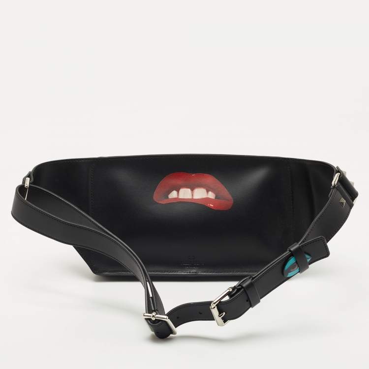 Pre Owned Valentino Black Printed Leather Emilio Villalba x VLTN Belt Bag