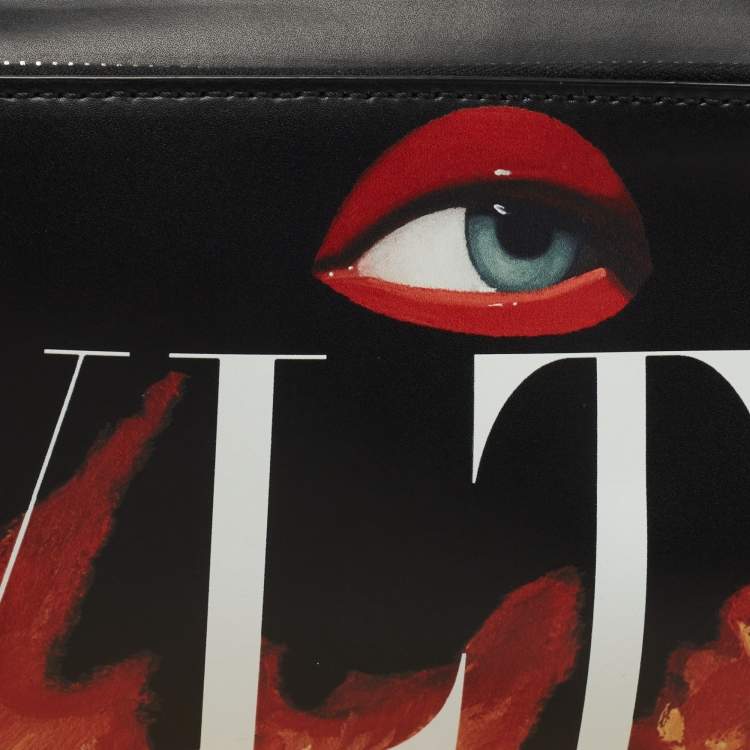 Pre Owned Valentino Black Printed Leather Emilio Villalba x VLTN Belt Bag