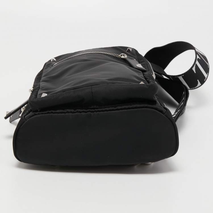 Pre Owned Valentino Black Nylon Rockstud VLTN Crossbody Bag