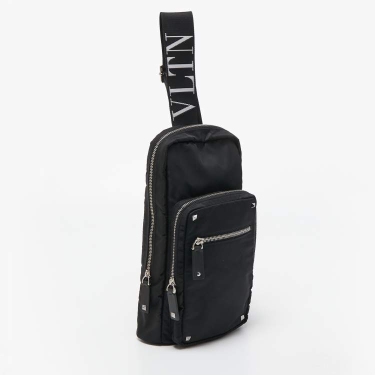 Pre Owned Valentino Black Nylon Rockstud VLTN Crossbody Bag