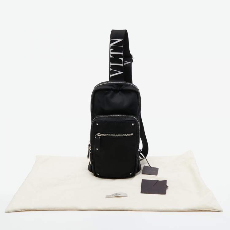Pre Owned Valentino Black Nylon Rockstud VLTN Crossbody Bag