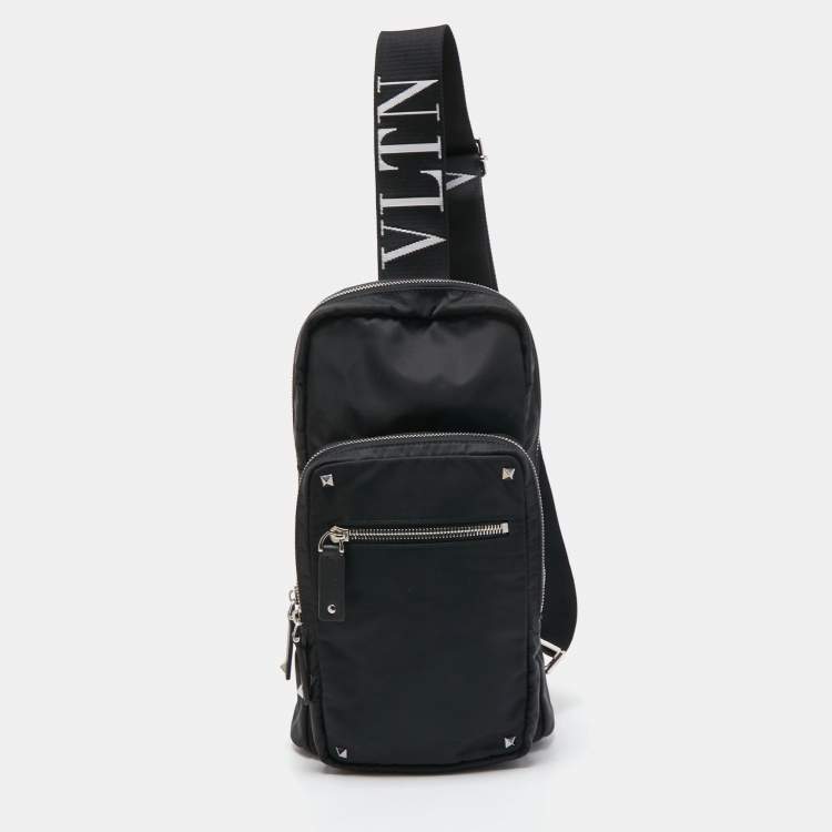 Valentino Black Nylon Rockstud Sling Backpack Valentino