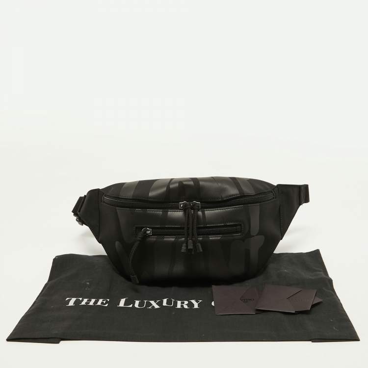 Pre Owned Valentino Black Nylon Printed Belt Bag