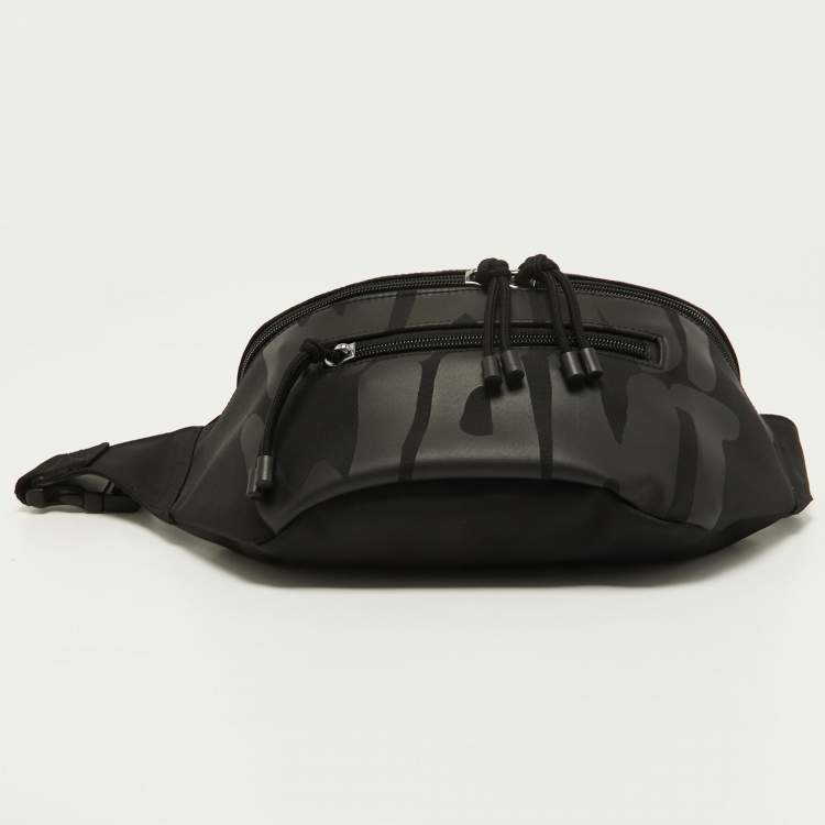 Pre Owned Valentino Black Nylon Printed Belt Bag