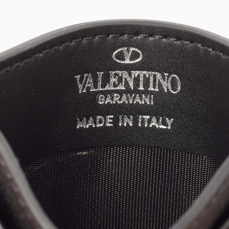 Pre Owned Valentino Black Leather VLTN Logo Card Holder