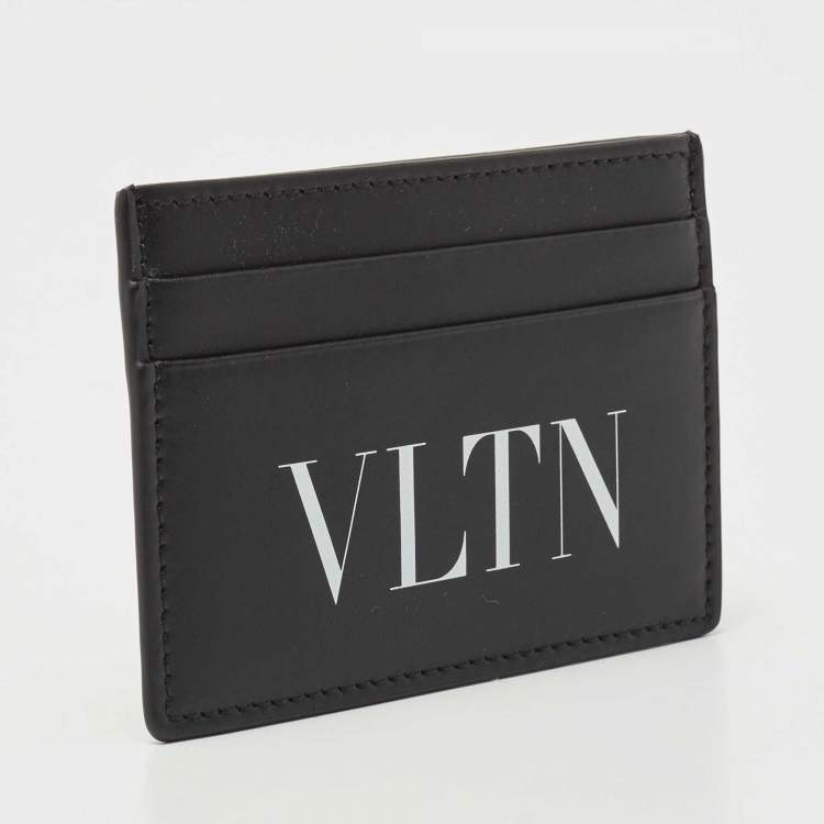 Pre Owned Valentino Black Leather VLTN Logo Card Holder