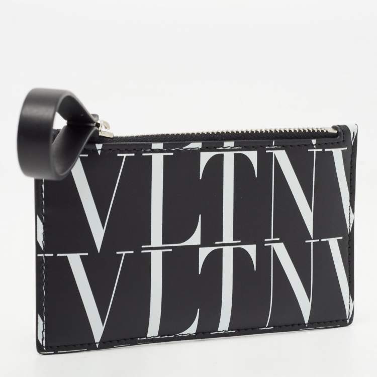 Pre Owned Valentino Black/White Leather VLTN Times Zip Card Holder 