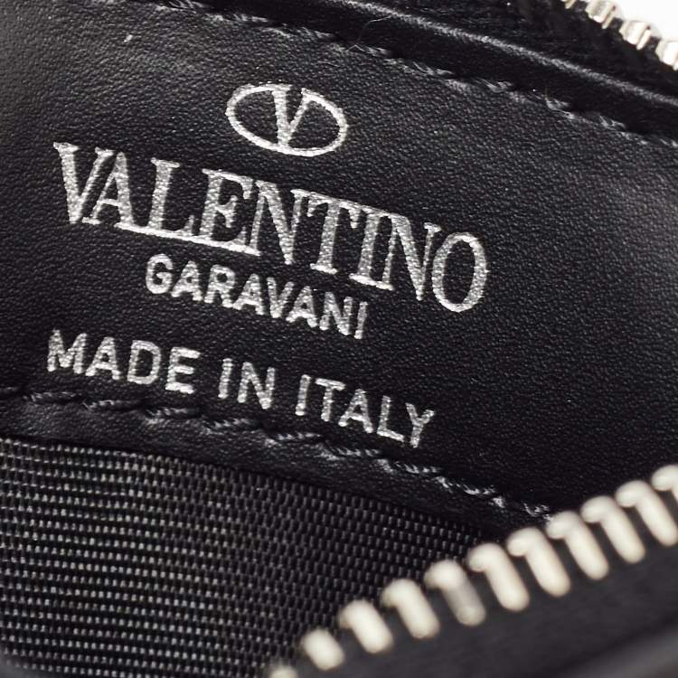 Pre Owned Valentino Black/White Leather VLTN Times Zip Card Holder 