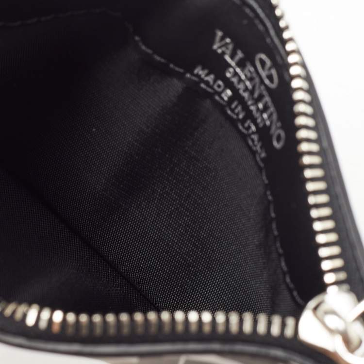 Pre Owned Valentino Black/White Leather VLTN Times Zip Card Holder 