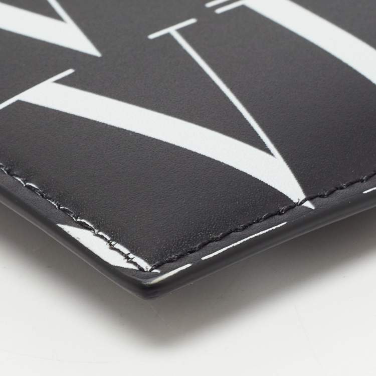 Pre Owned Valentino Black/White Leather VLTN Times Zip Card Holder 