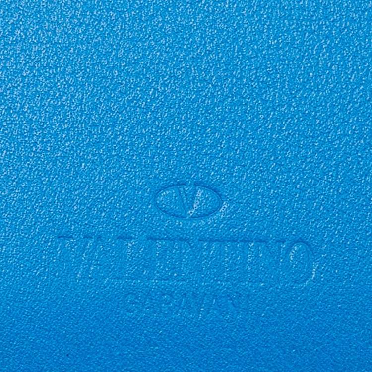 Pre Owned Valentino Blue Leather VLOGO Card Case