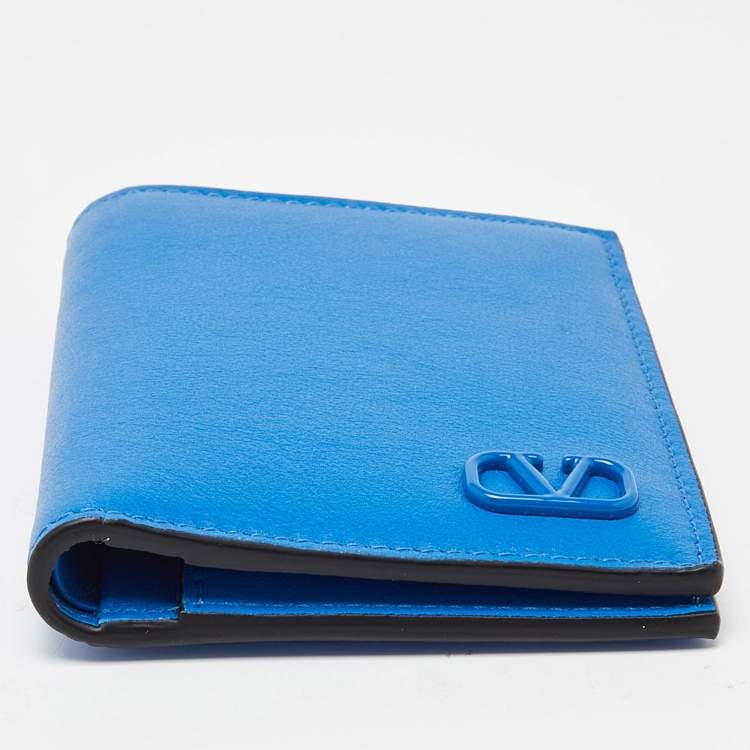 Pre Owned Valentino Blue Leather VLOGO Card Case