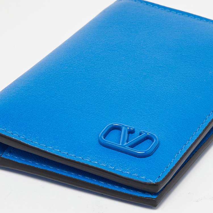 Pre Owned Valentino Blue Leather VLOGO Card Case