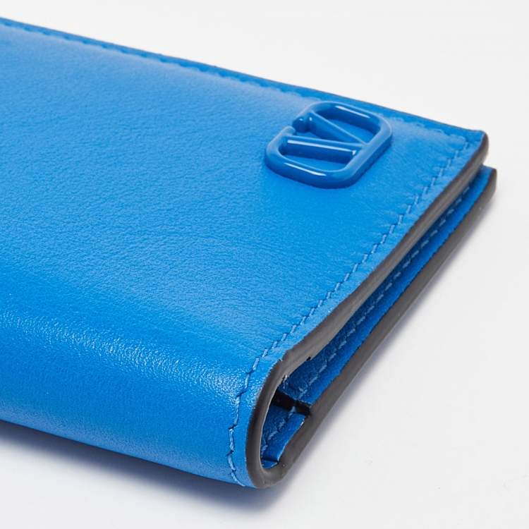 Pre Owned Valentino Blue Leather VLOGO Card Case