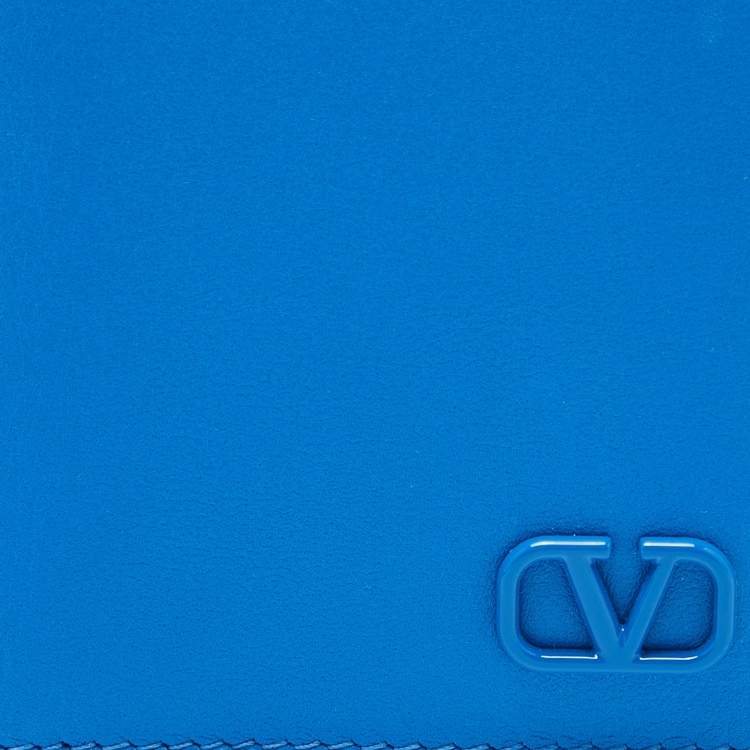Pre Owned Valentino Blue Leather VLOGO Card Case