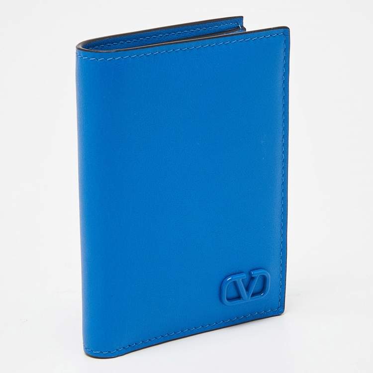 Pre Owned Valentino Blue Leather VLOGO Card Case