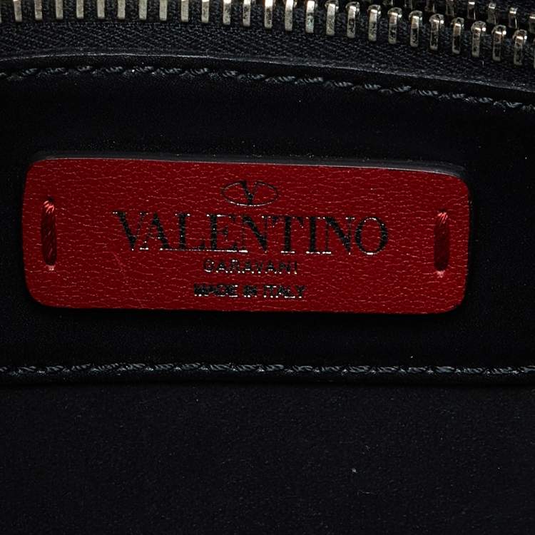 Pre Owned Valentino Black/White Leather VLNT Zip Pouch
