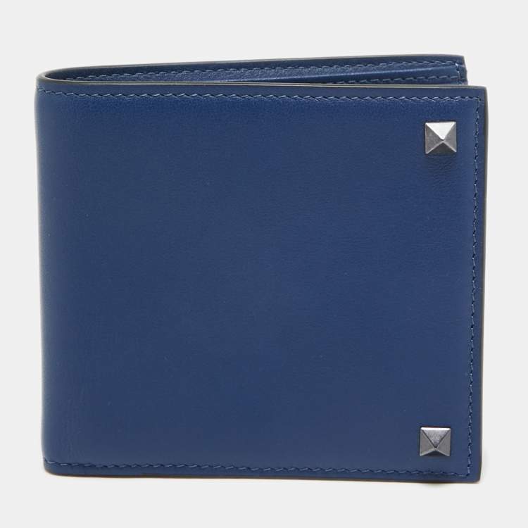 Pre Owned Valentino Navy Blue Leather Rockstud Bifold Wallet