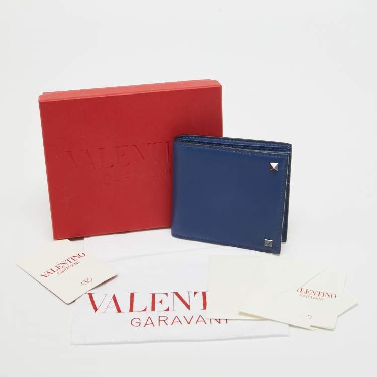 Pre Owned Valentino Navy Blue Leather Rockstud Bifold Wallet