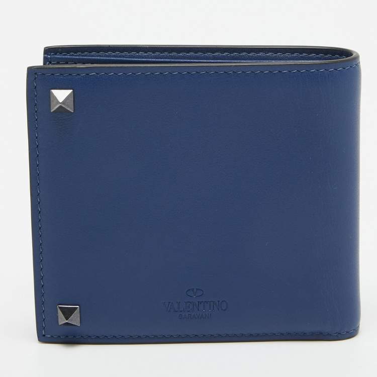 Pre Owned Valentino Navy Blue Leather Rockstud Bifold Wallet