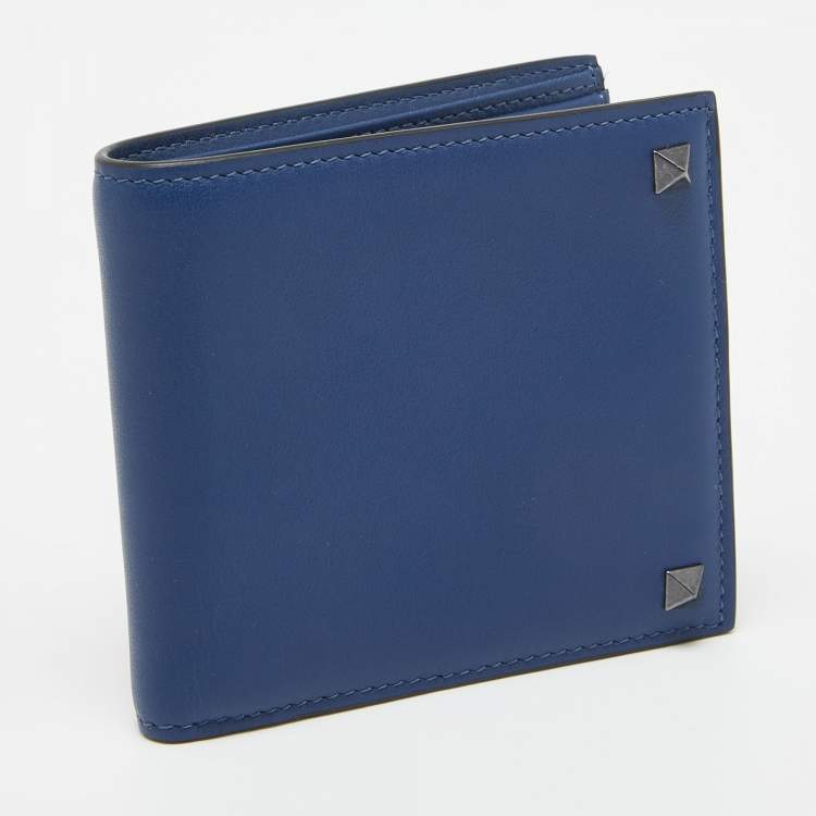 Pre Owned Valentino Navy Blue Leather Rockstud Bifold Wallet