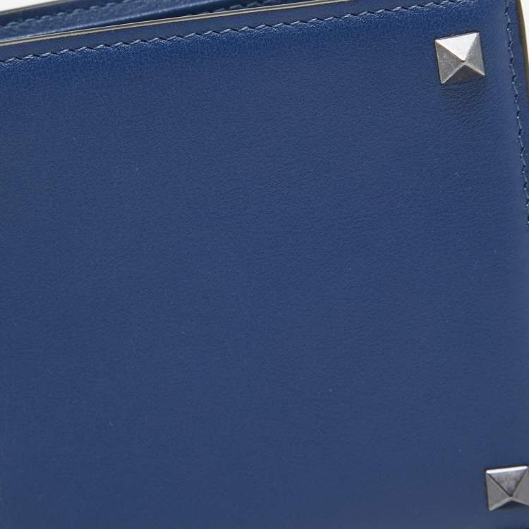 Pre Owned Valentino Navy Blue Leather Rockstud Bifold Wallet