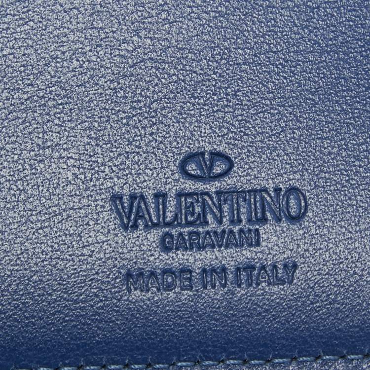 Pre Owned Valentino Navy Blue Leather Rockstud Bifold Wallet