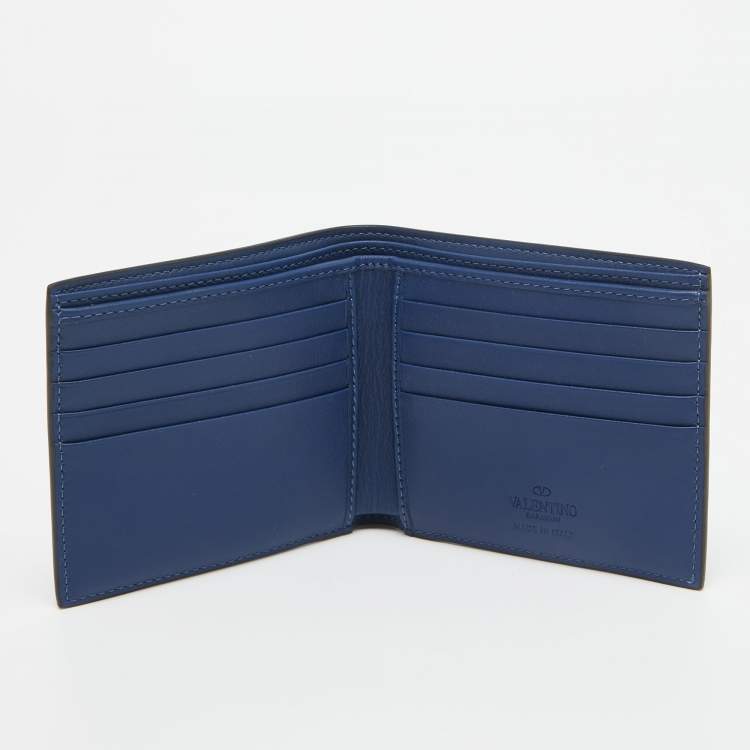 Pre Owned Valentino Navy Blue Leather Rockstud Bifold Wallet