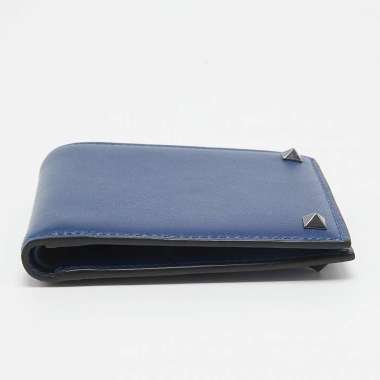 Pre Owned Valentino Navy Blue Leather Rockstud Bifold Wallet