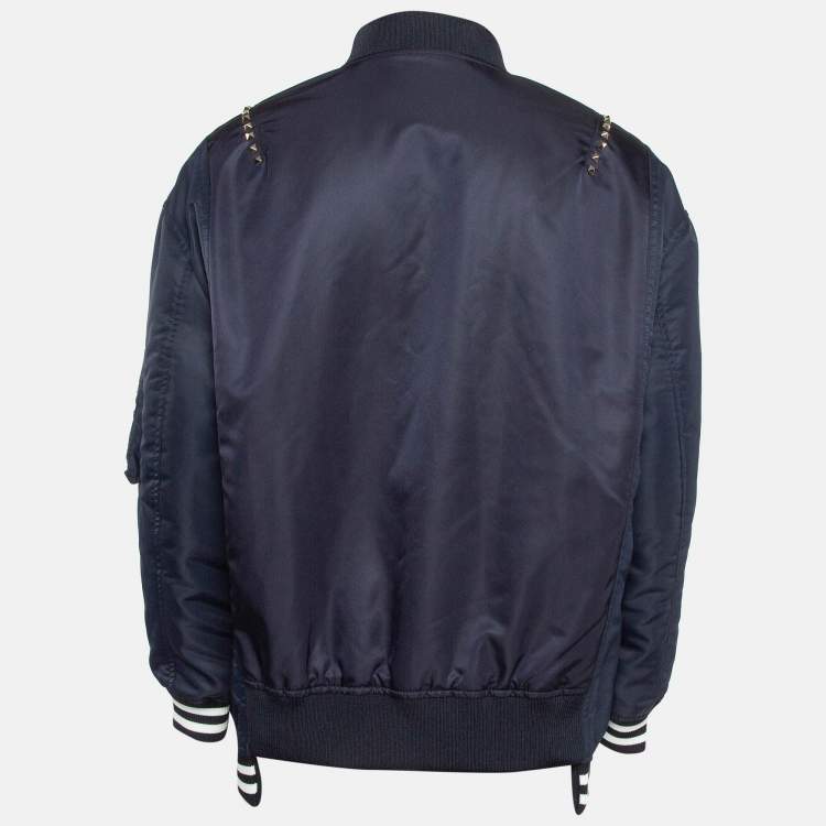 Pre Owned Valentino Navy Blue Rockstud Untitled Navy Blue Bomber Jacket L