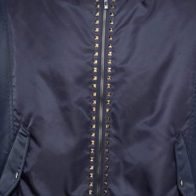 Pre Owned Valentino Navy Blue Rockstud Untitled Navy Blue Bomber Jacket L