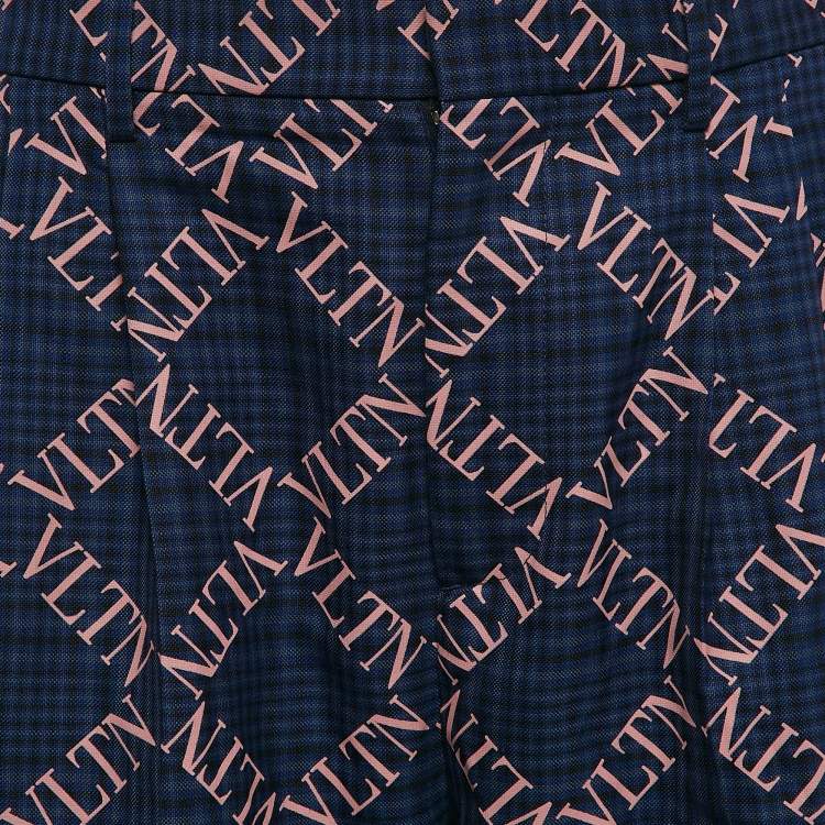 Pre Owned Valentino Navy Blue Logo Print Wool Bermuda Shorts M