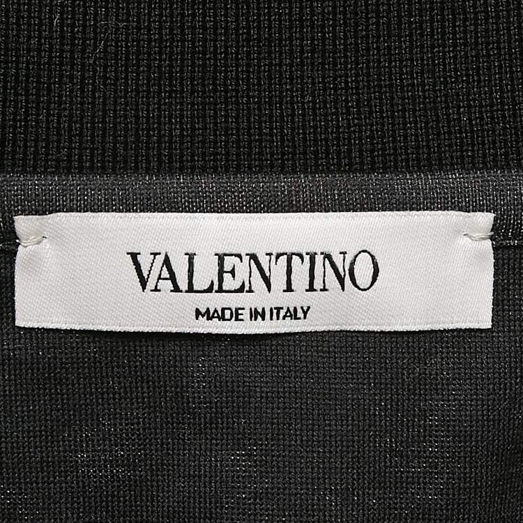 Pre Owned Valentino Black/Pink Floral Print Jersey Polo T-Shirt L