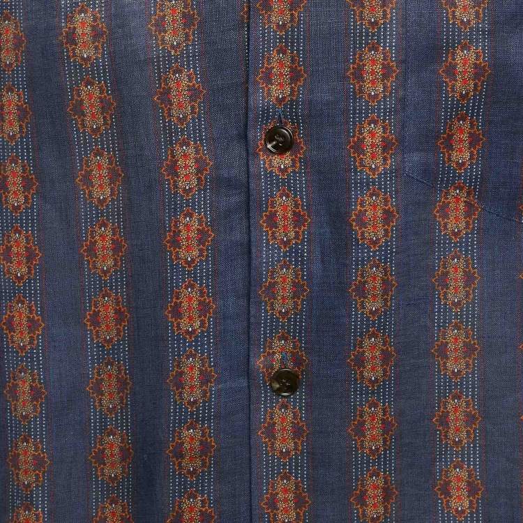 Pre Owned Valentino Blue Print Linen Buttoned Half Sleeve Shirt L