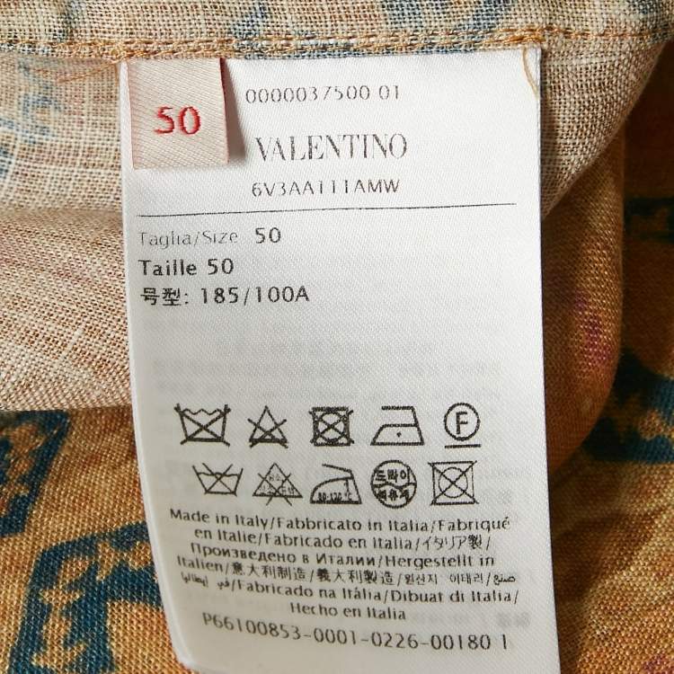 Pre Owned Valentino Beige Print Linen Buttoned Half Sleeve Shirt L