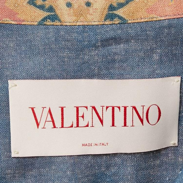 Pre Owned Valentino Beige Print Linen Buttoned Half Sleeve Shirt L