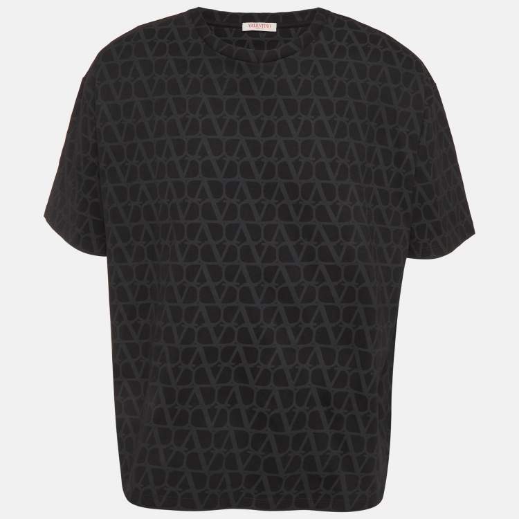 Pre Owned Valentino Black Monogram Cotton Crewneck T-Shirt XL